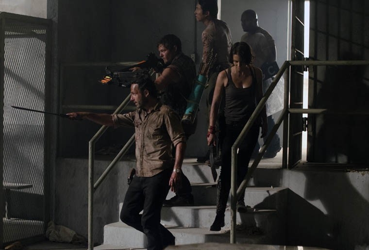 Rick, Daryl, Maggie, Glenn et T-Dof sur leur garde